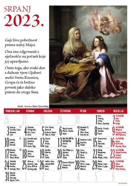 Marija katolički kalendar za 2023. godinu